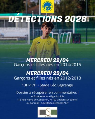 Détections 2026 : section sportive Football - Ensemble St Charles